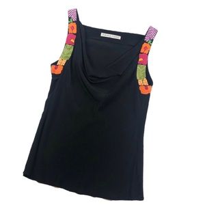 Trina Turk Silk Floral Embroidered Sleeveless Top